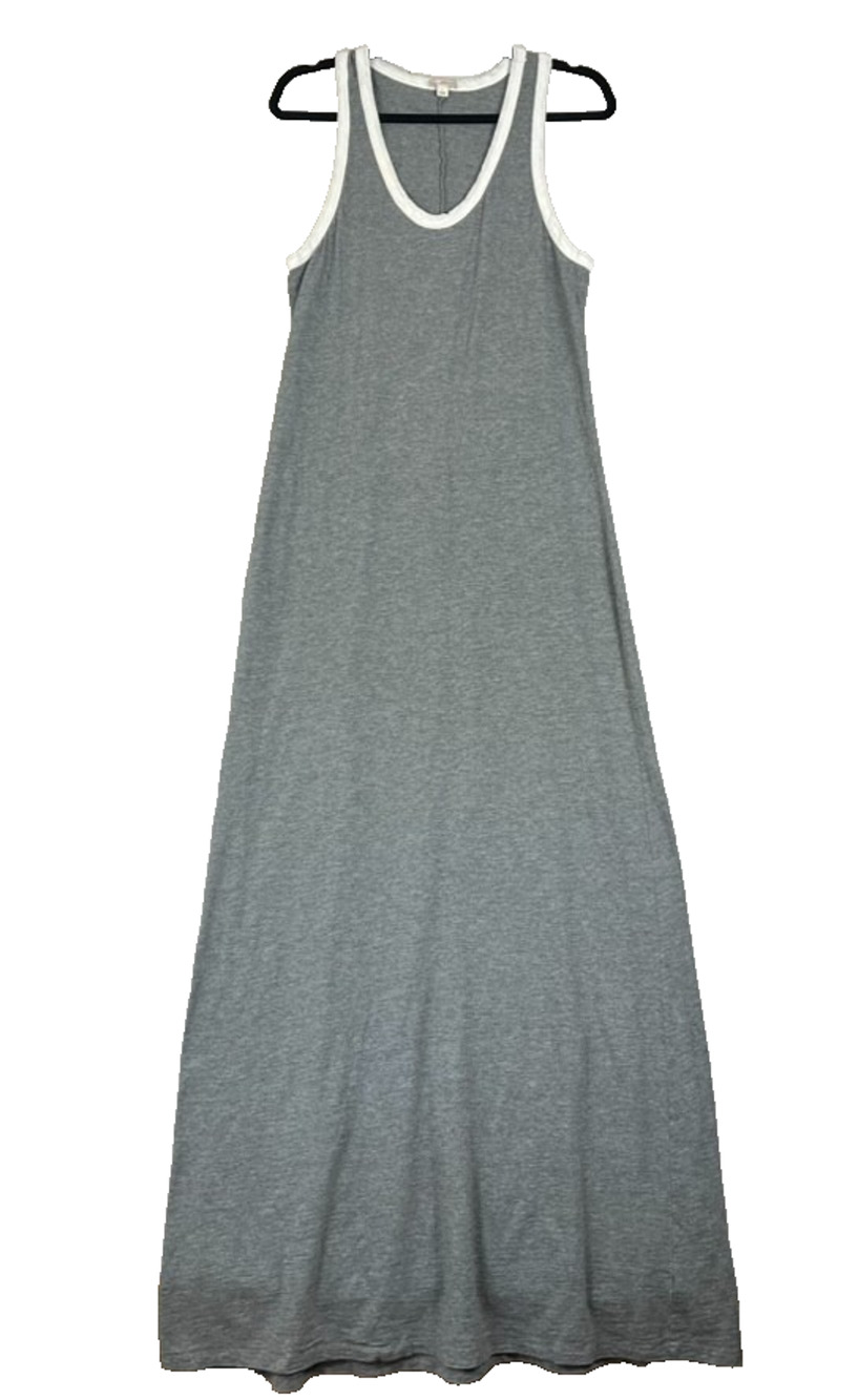 Gap Racerback Maxi Dress Large Gray Contrast-Trim Scoop Neck 100% Cotton